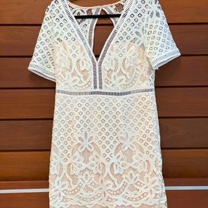 White and nude lace dress